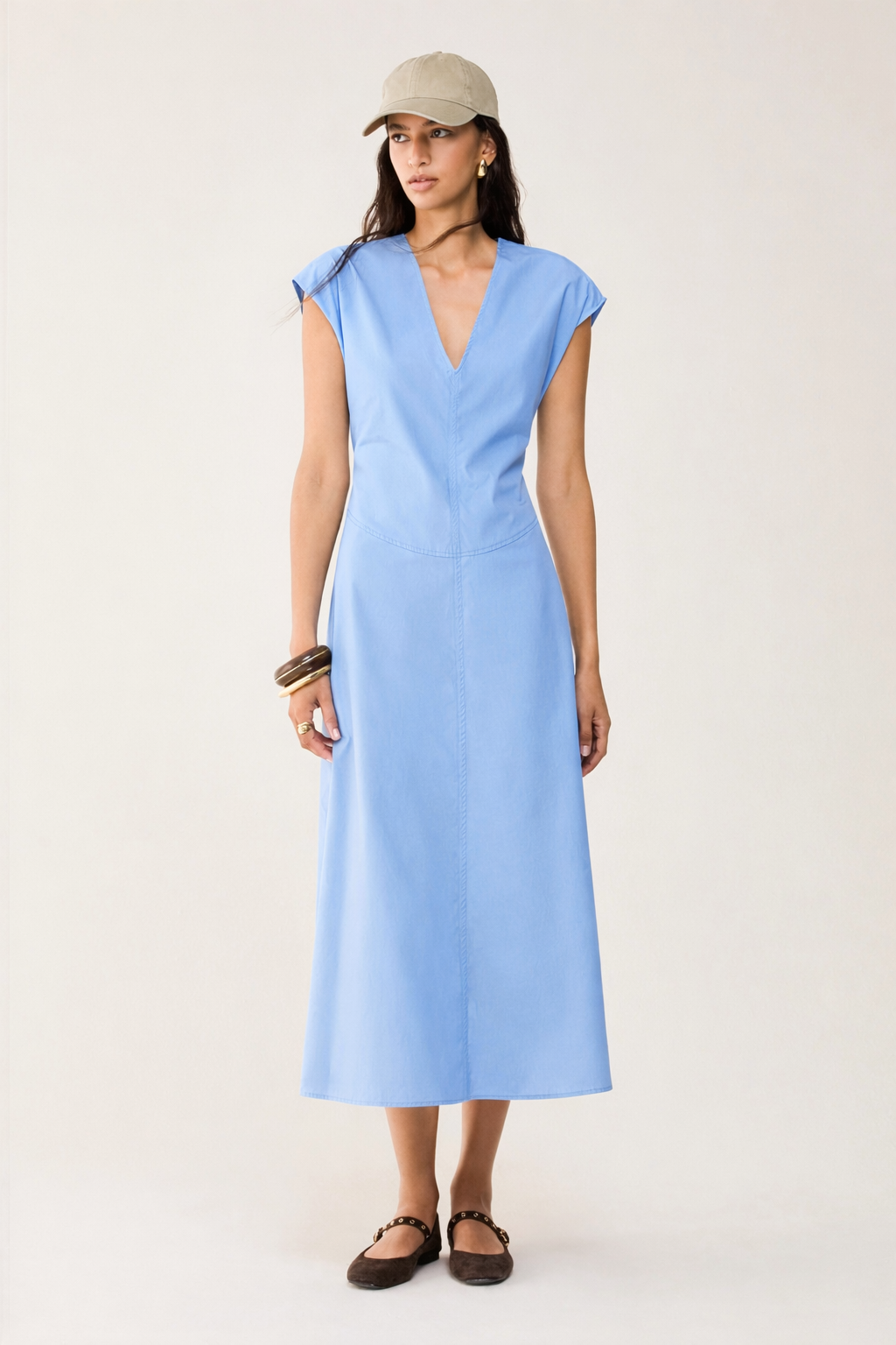 The Cotton V-Neck Blue Dress