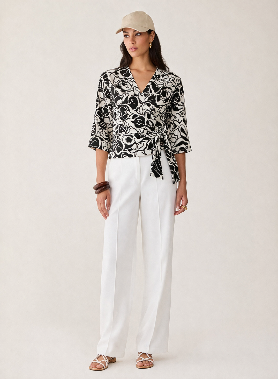 The Ivory Black Wrap Round Blouse