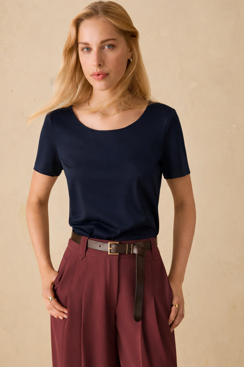 The Silk Scoop Neck Navy Top