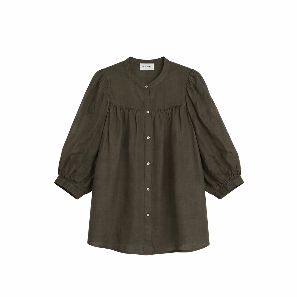The Heidy Khaki Linen Blouse