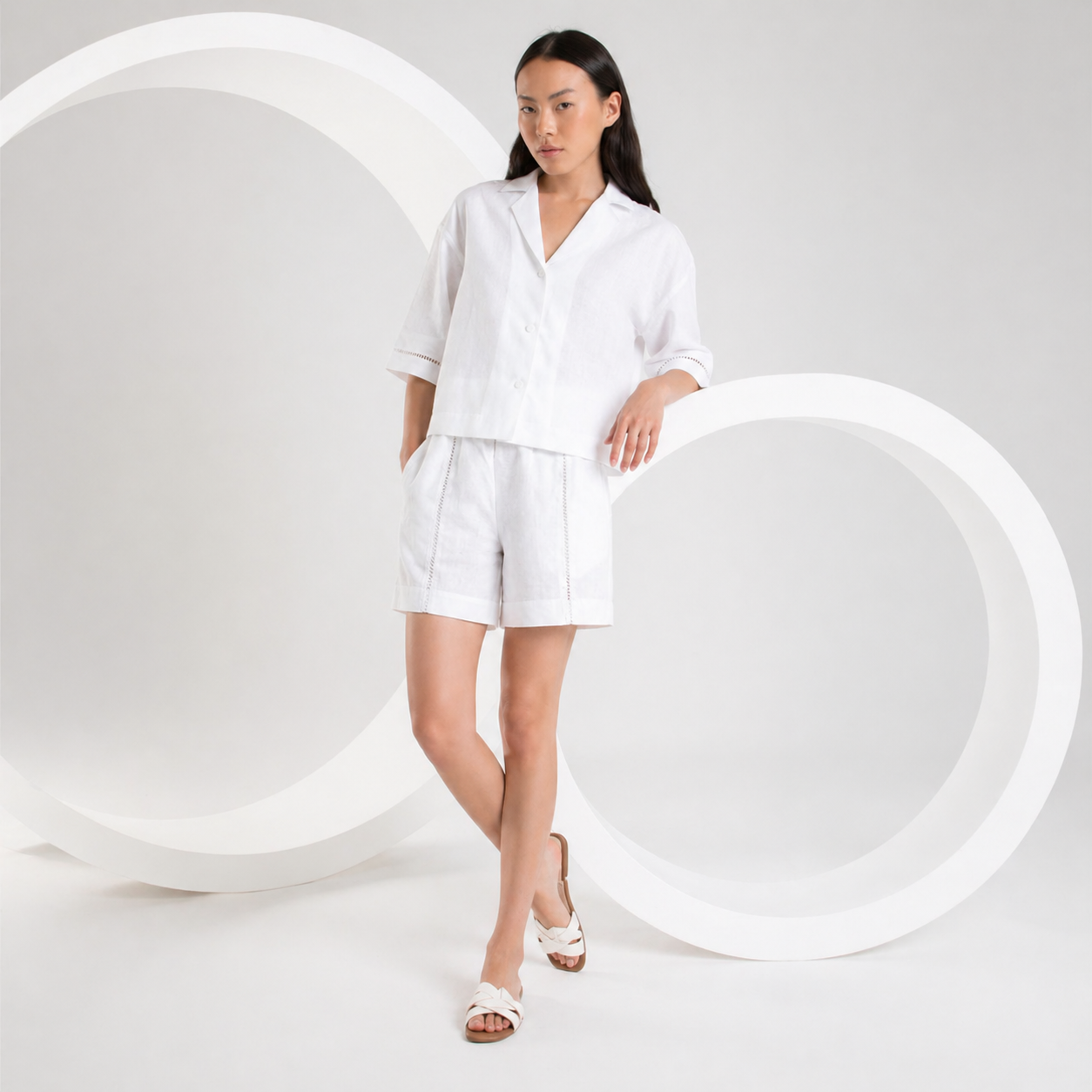 The White Linen Embroidery Collar Blouse