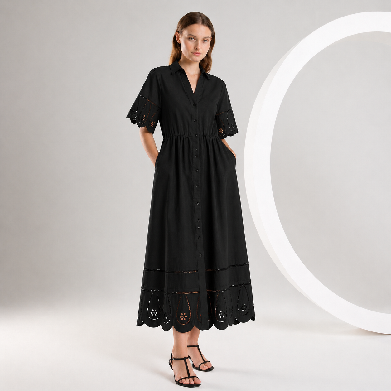 The Black Lace Detail Linen Dress