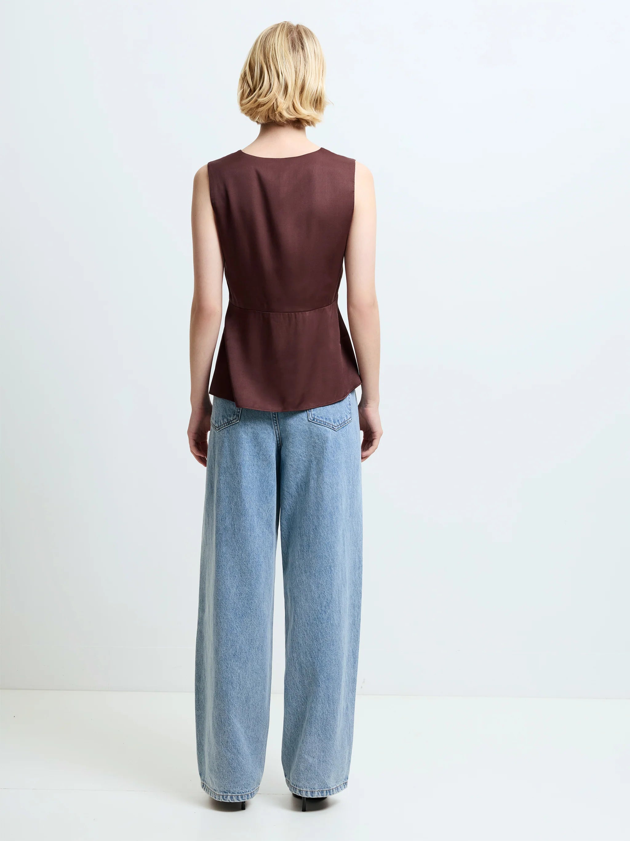Candice Chocolate Satin Bow Tie-Up Top