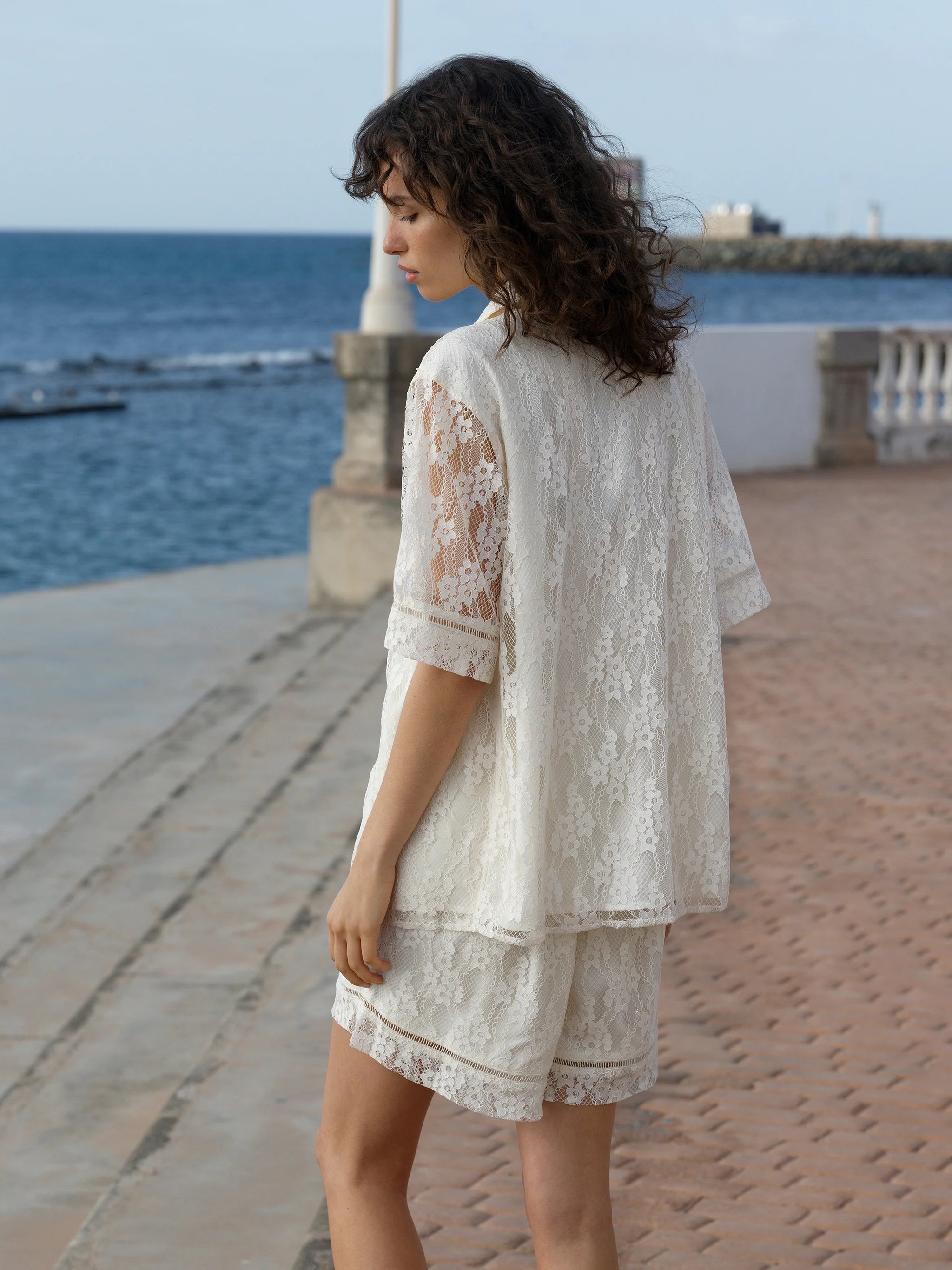 The Zoe Lace Button Down Cream Shirt