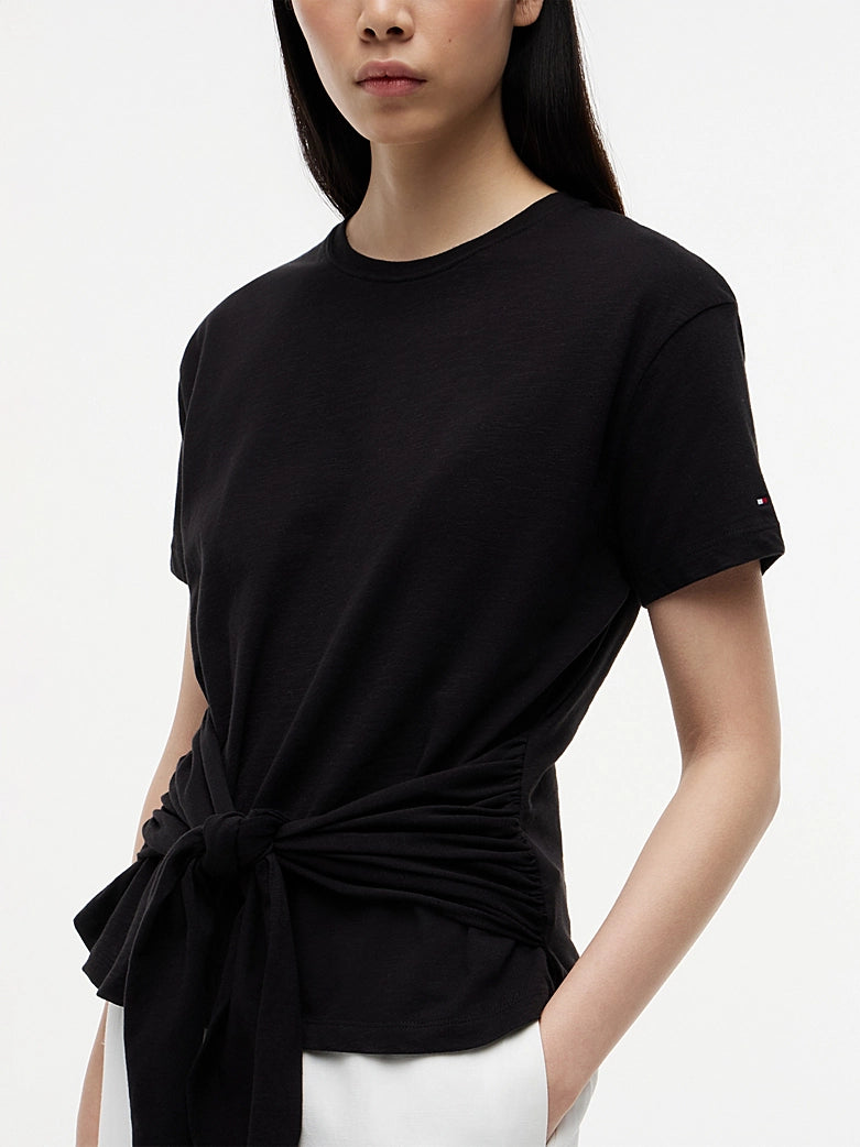 Self-Tie Jersey Relaxed Crew Neck T-Shirt