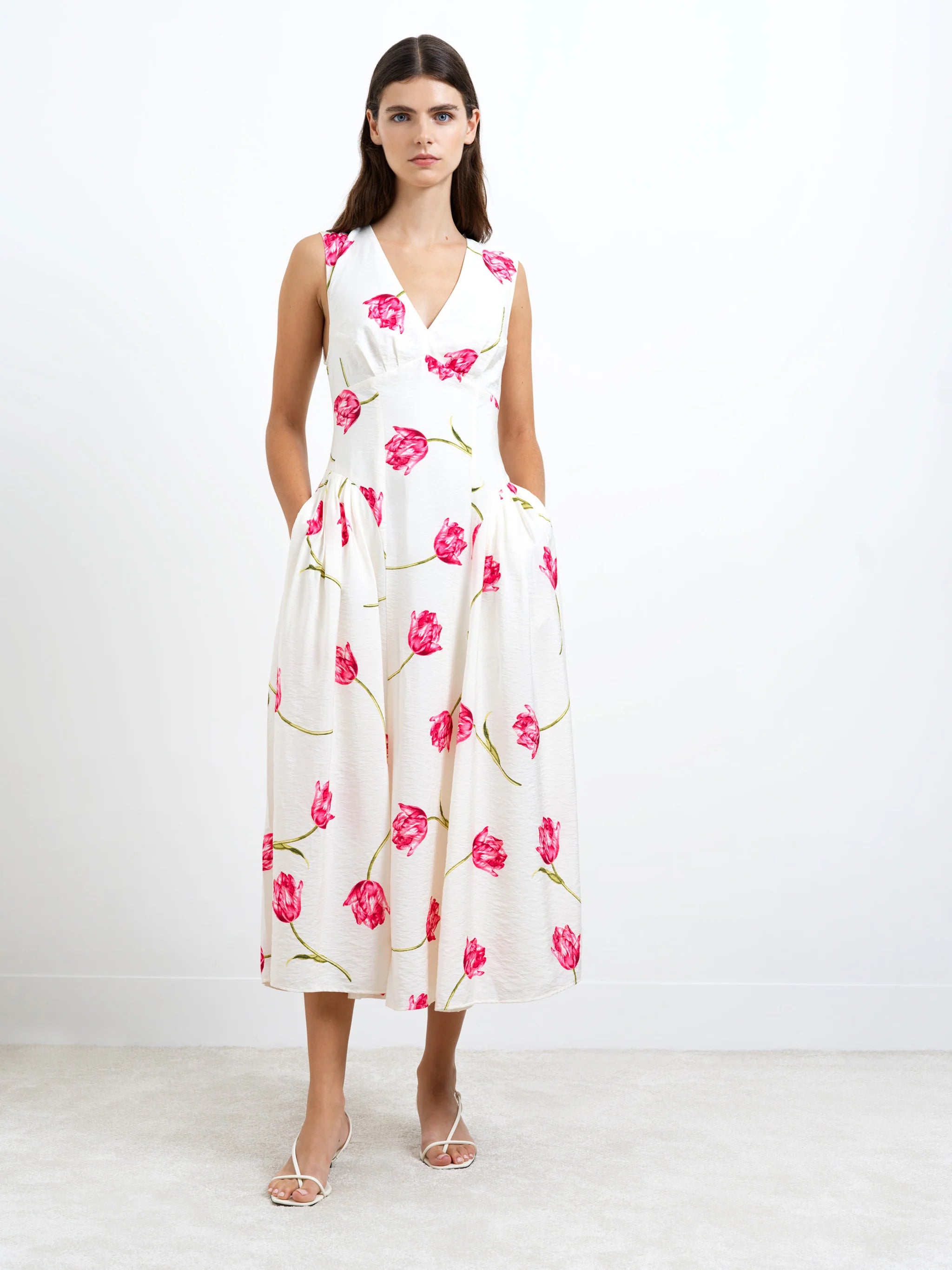 Cressida V Neck Drape Floral Midi Dress