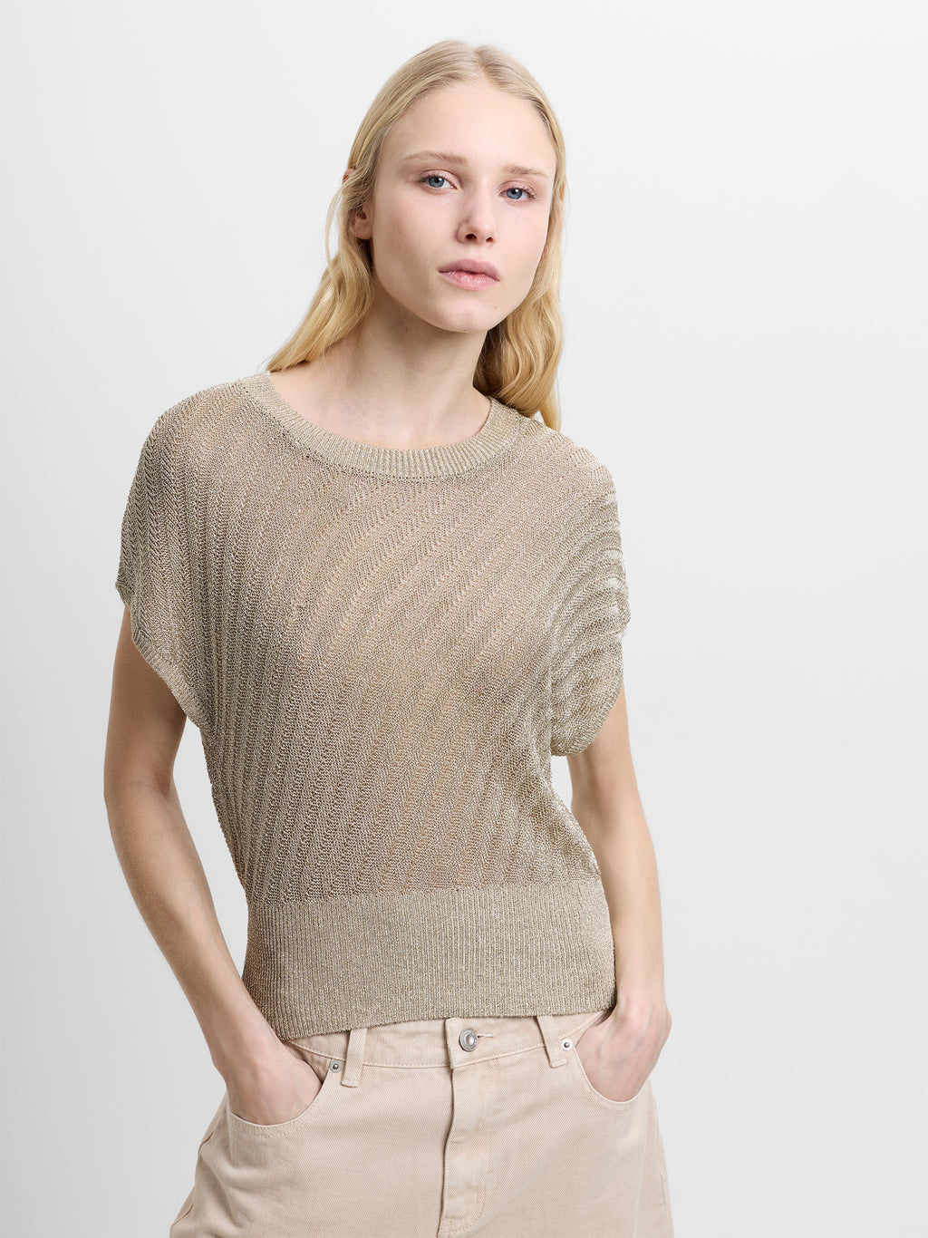 Jada Metallic Gold Cap Sleeve Knit Top