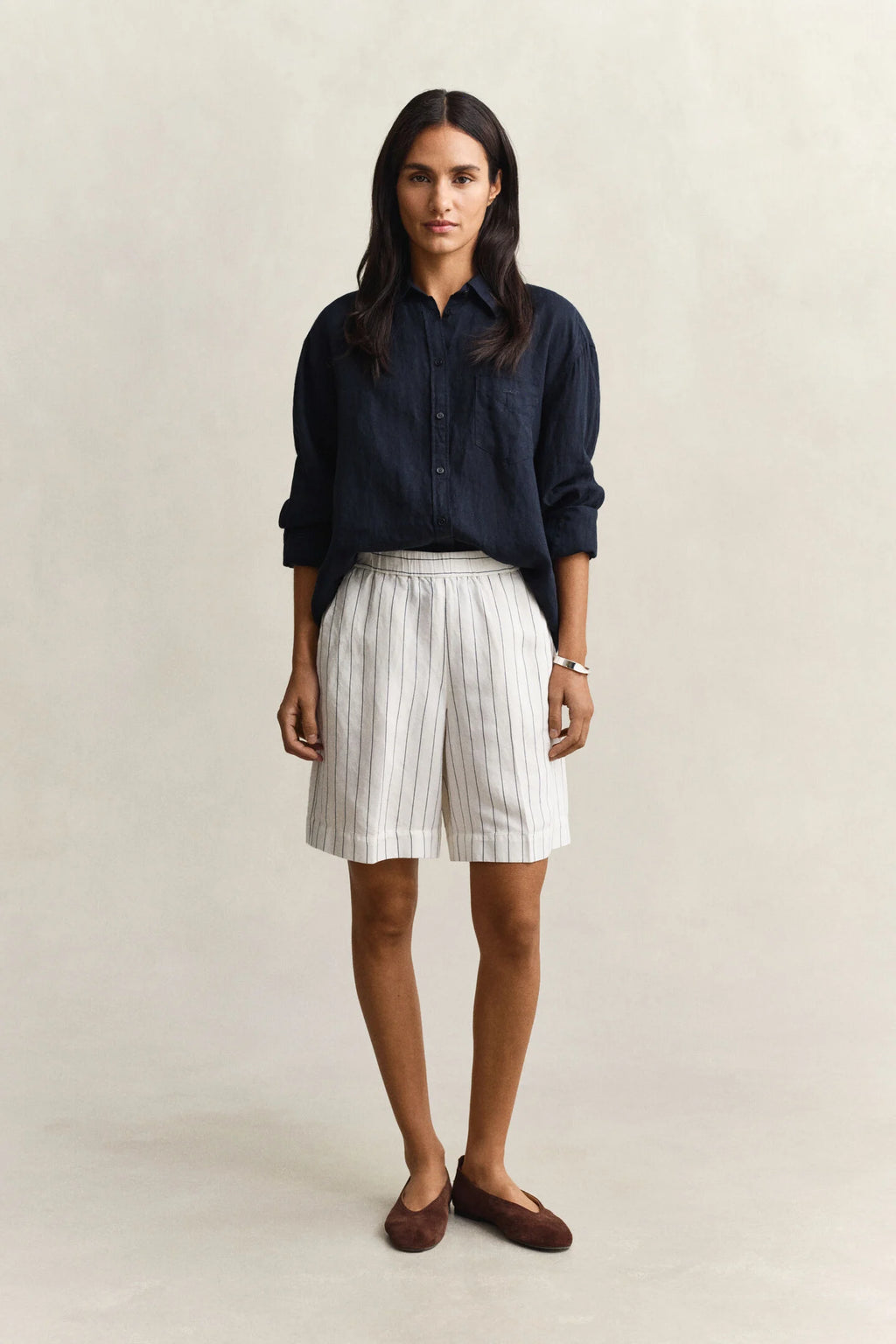 The Linen Blend Stripe Shorts