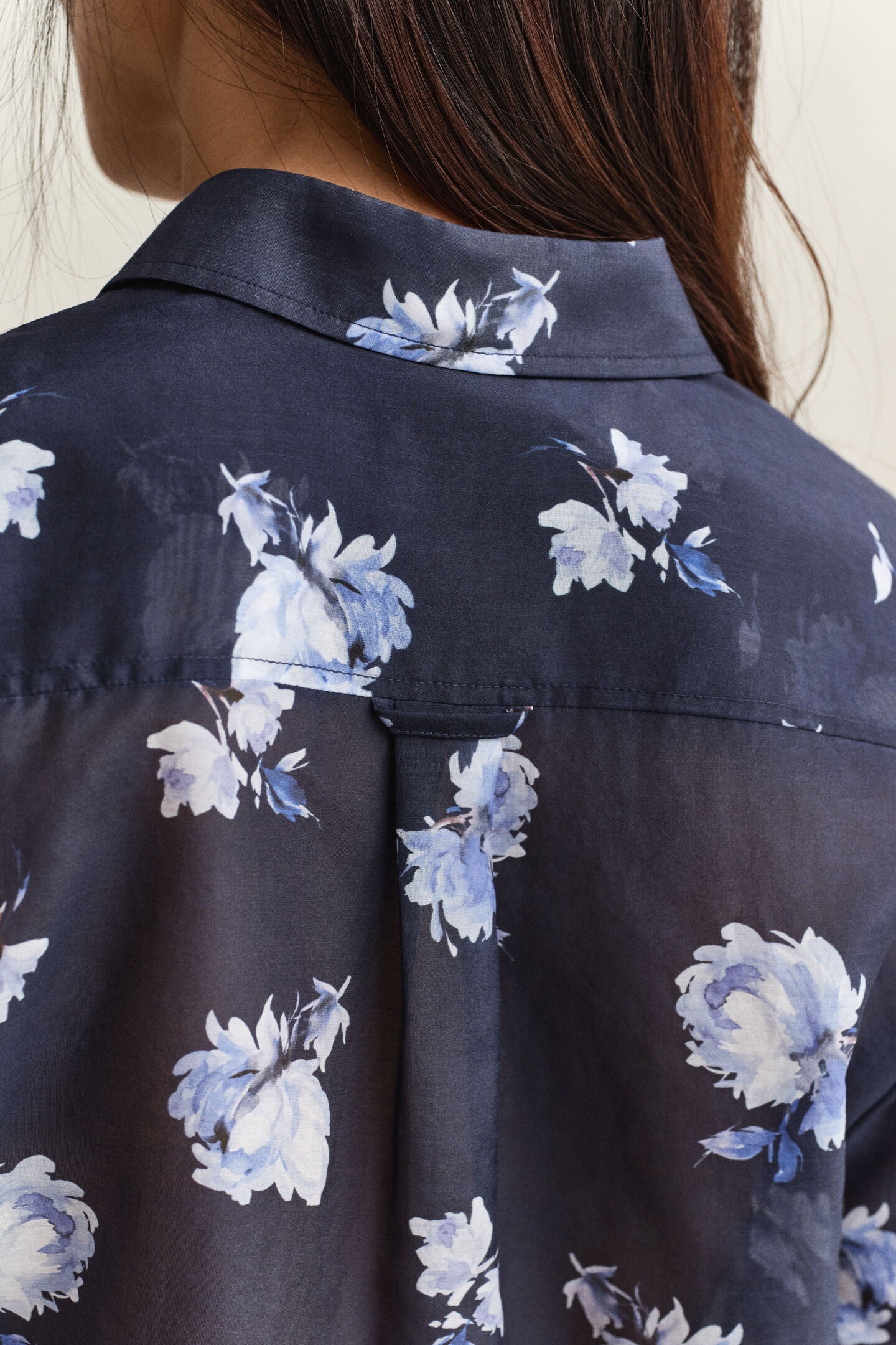 Floral Evening Blue Print Sheer Blouse