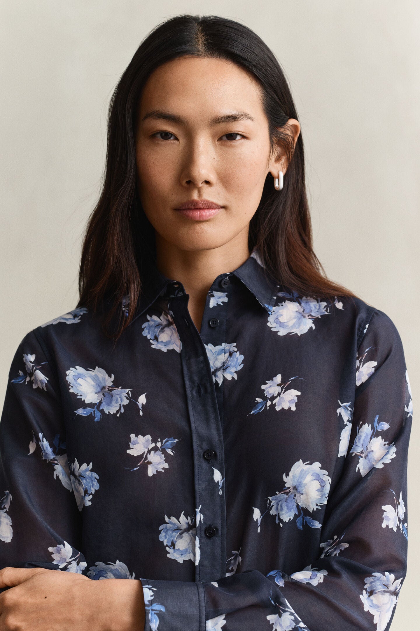 Floral Evening Blue Print Sheer Blouse