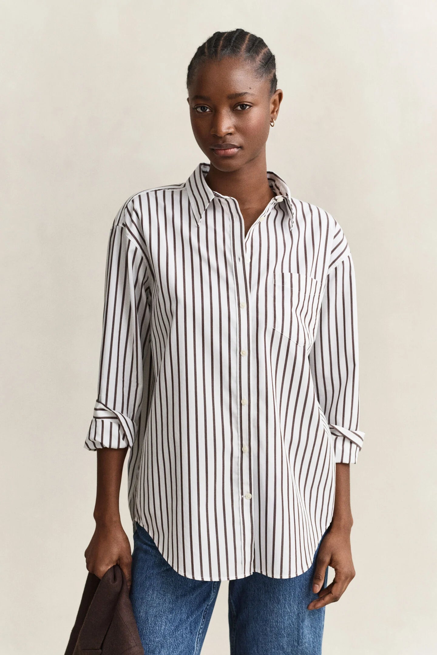 Chocolate White Relaxed Fit Striped Classic Poplin Shirt