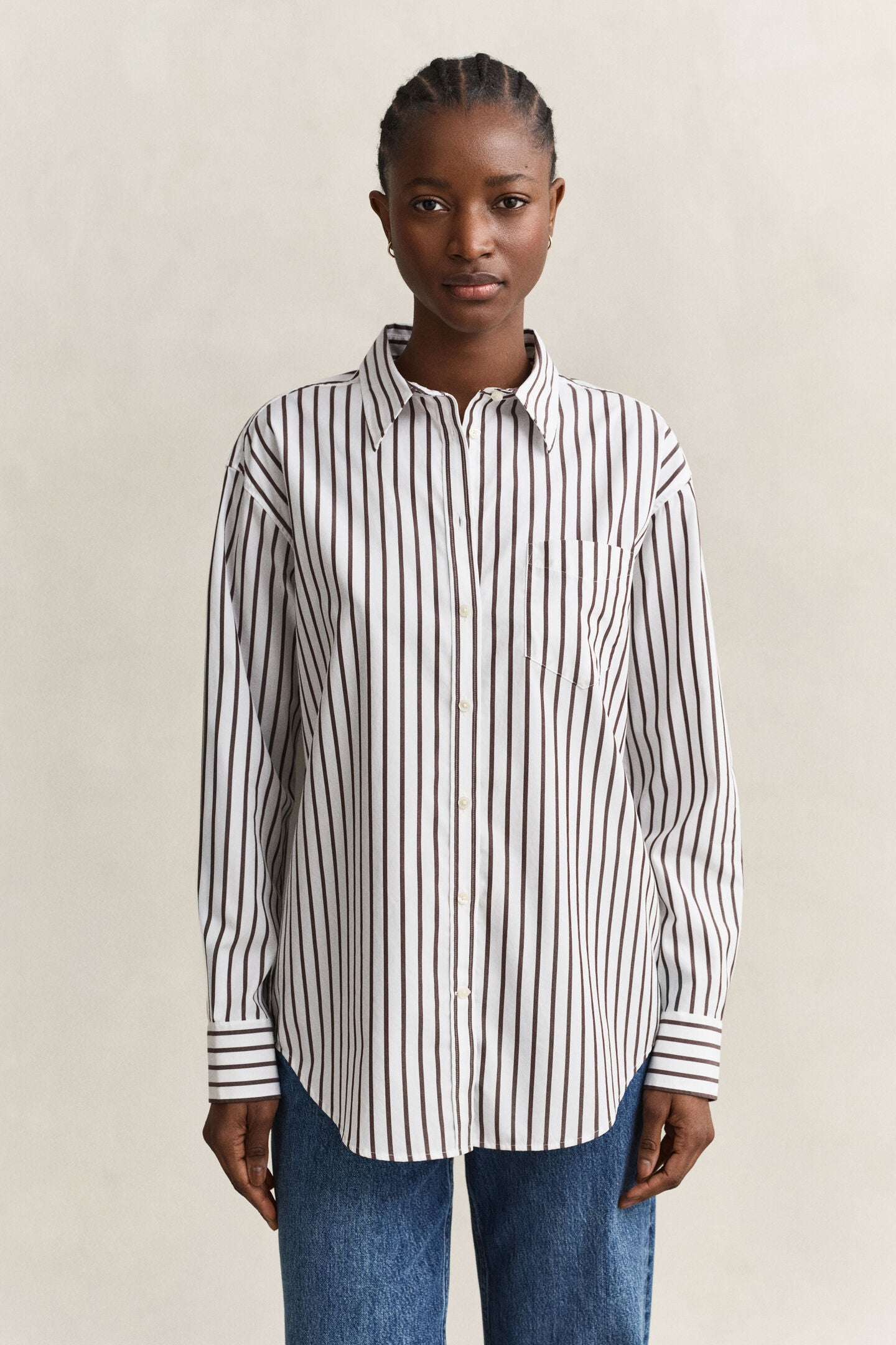 Chocolate White Relaxed Fit Striped Classic Poplin Shirt