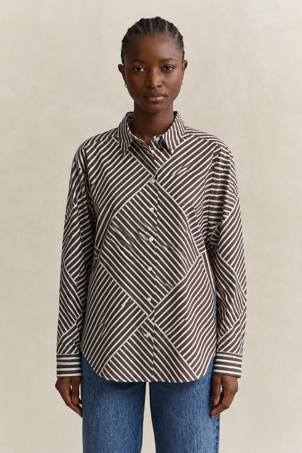 Soft Taupe Striped Poplin Shirt