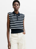 Kea Striped Collared Shoulder Pad Navy Blue Knit Vest