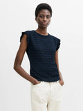 Zinnia Textured Frilled Cap Sleeve Navy Blue Top