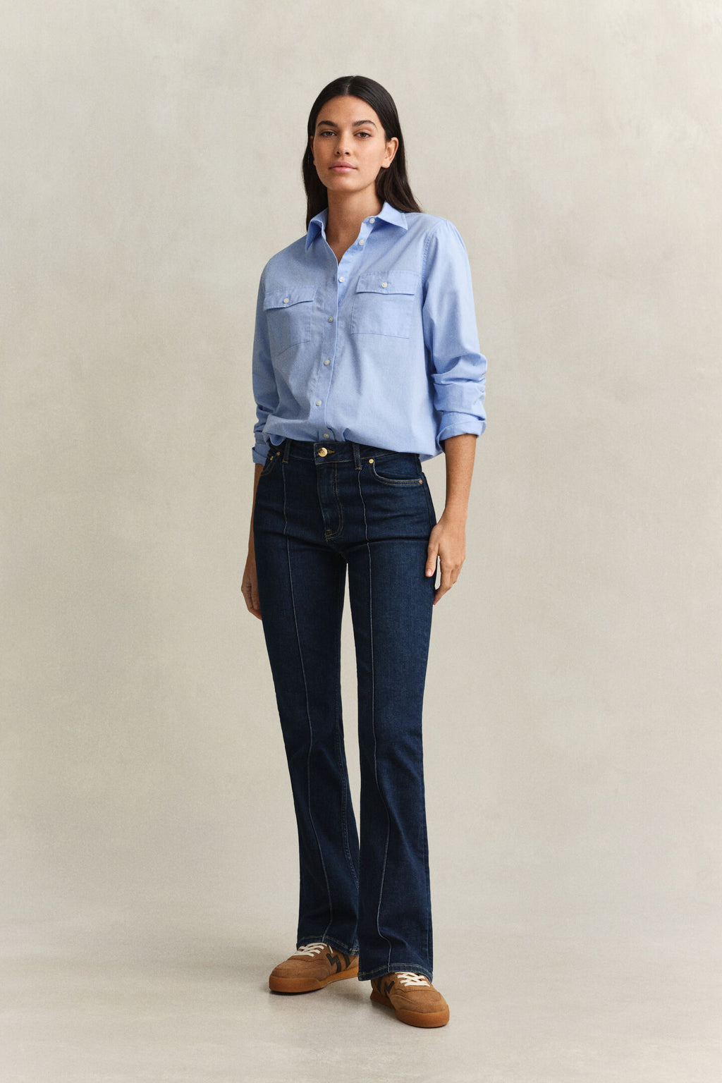 Slim Flared Pintuck Jeans
