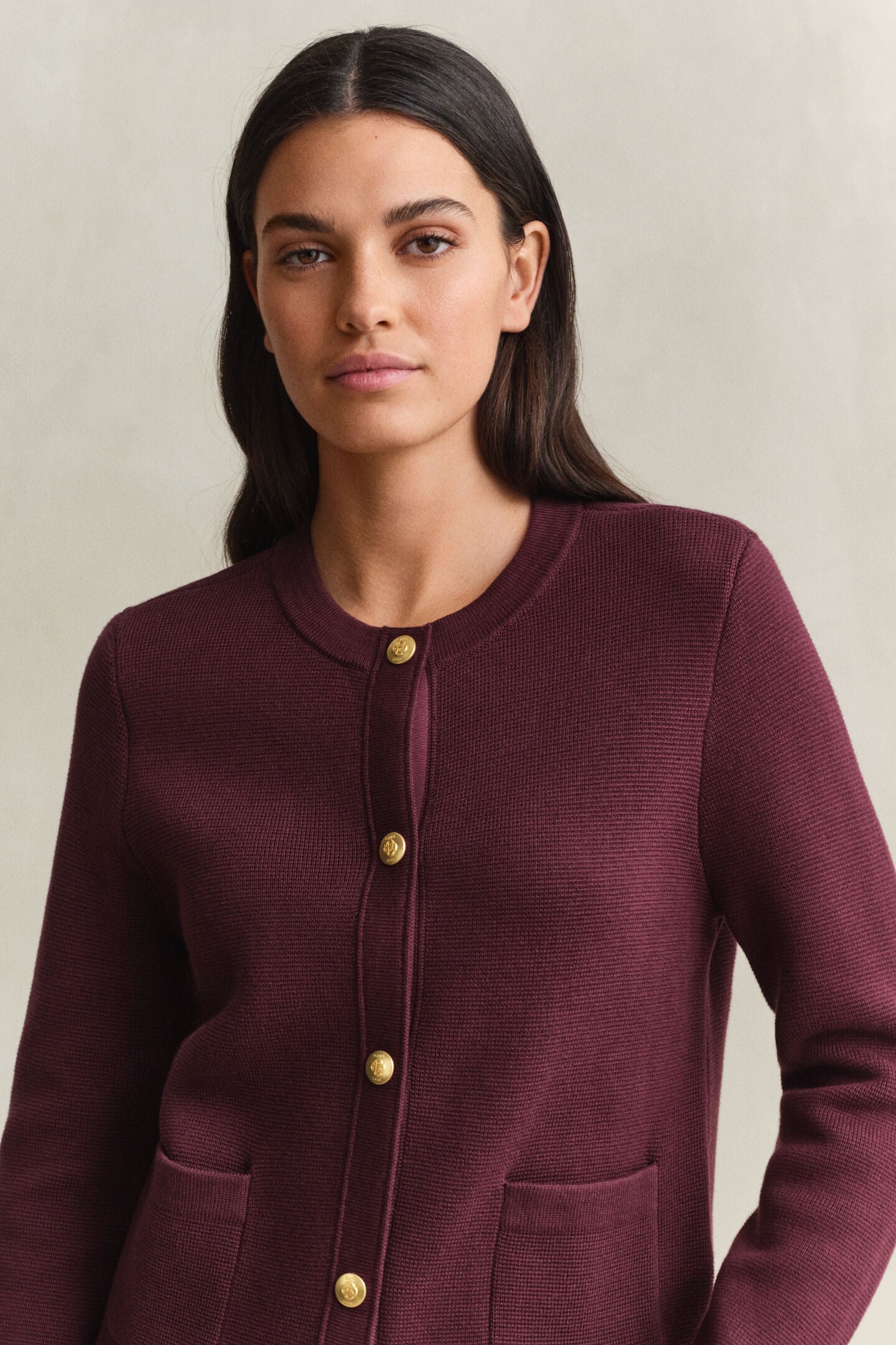 Wine Gold Button Cotton Cardigan