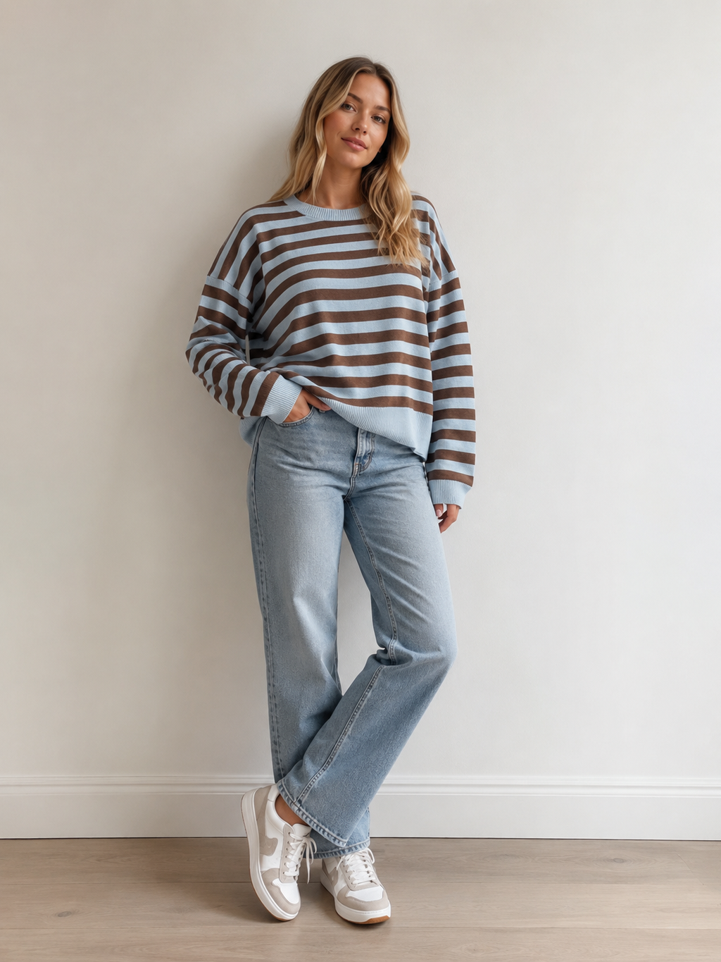 Baby Blue with Chocolate Stripe Knit