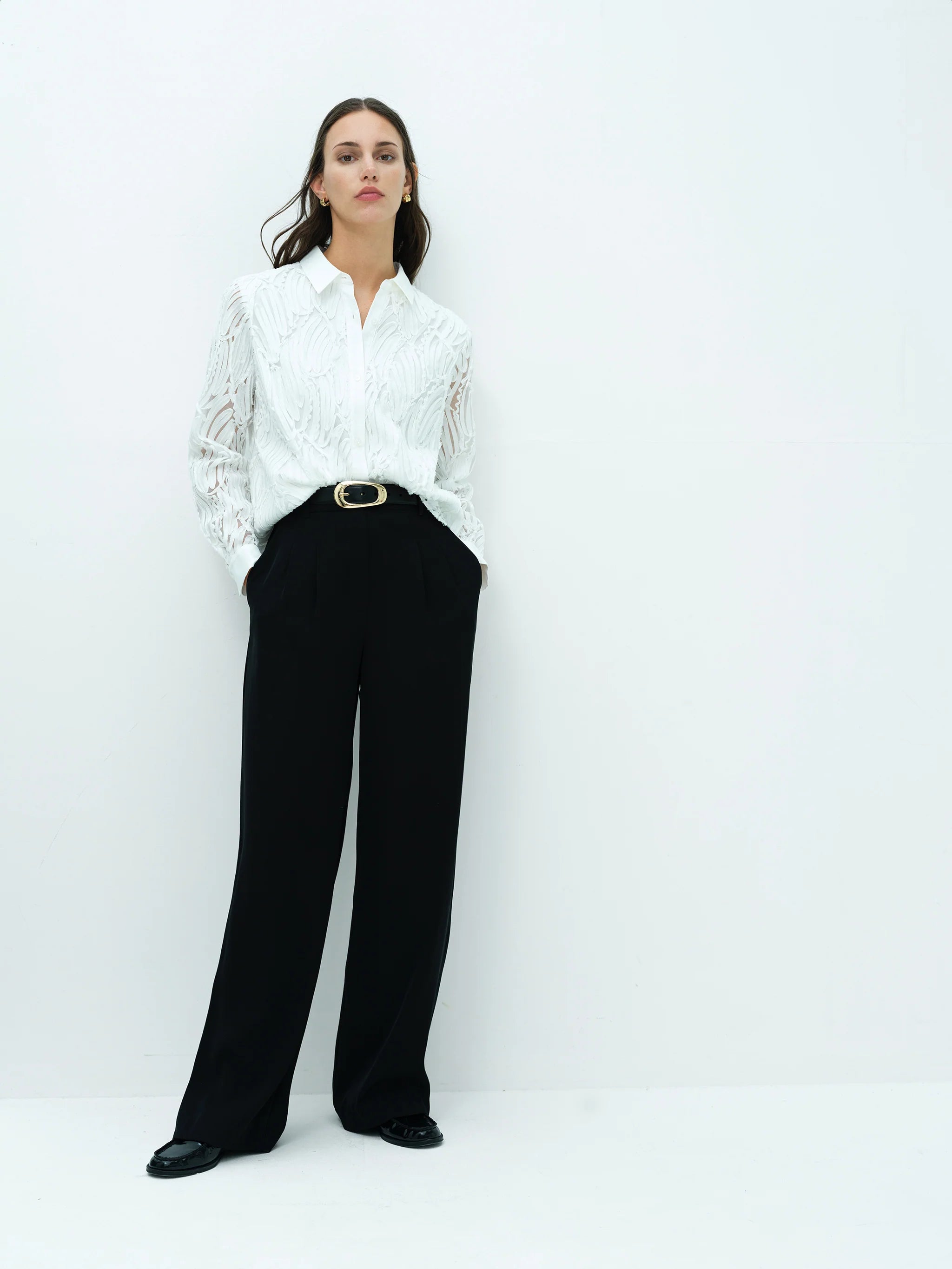 Margot White Textured Long Sleeve Shirt