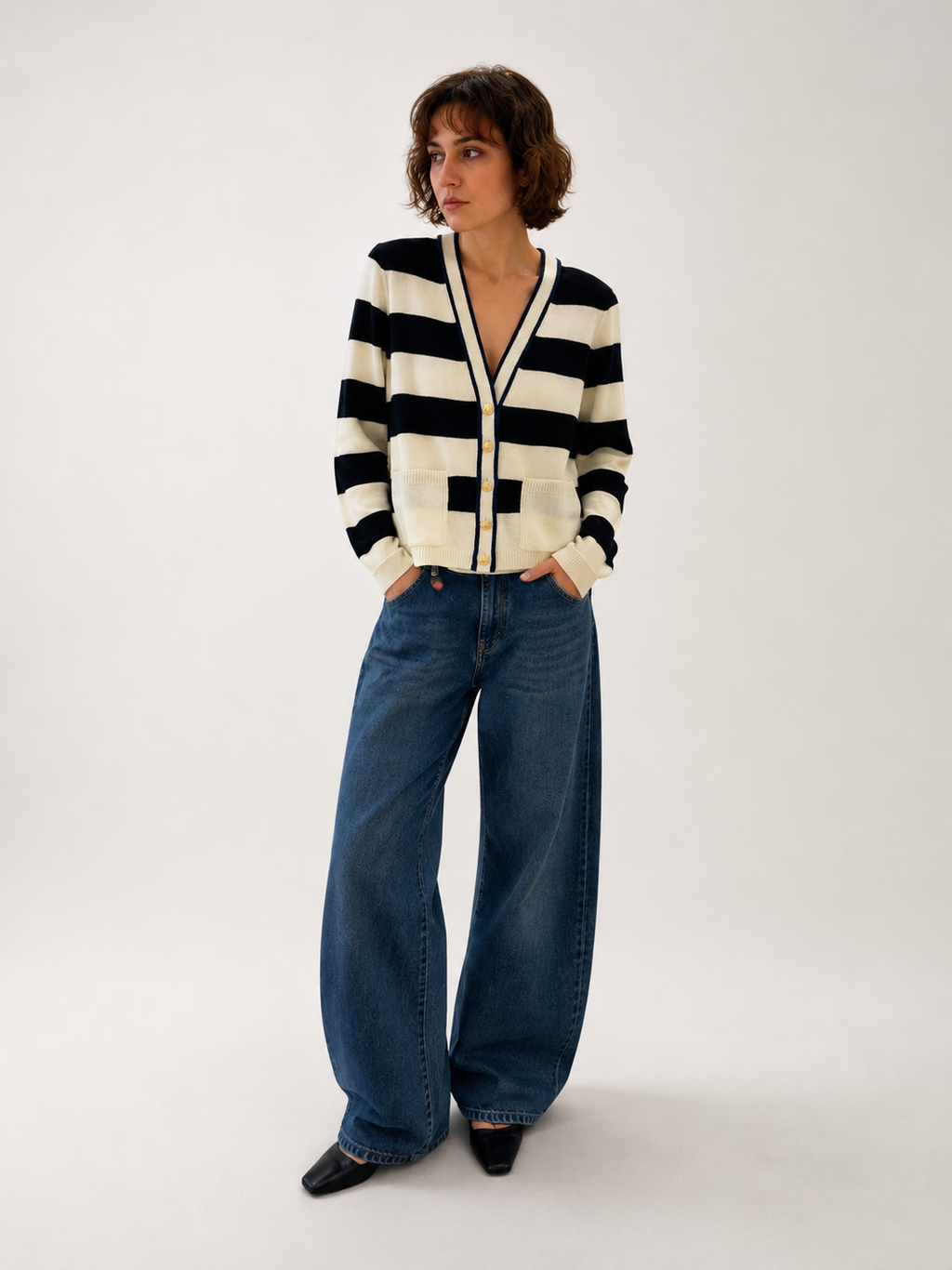 The Stripe Deep V-Neck Cardi