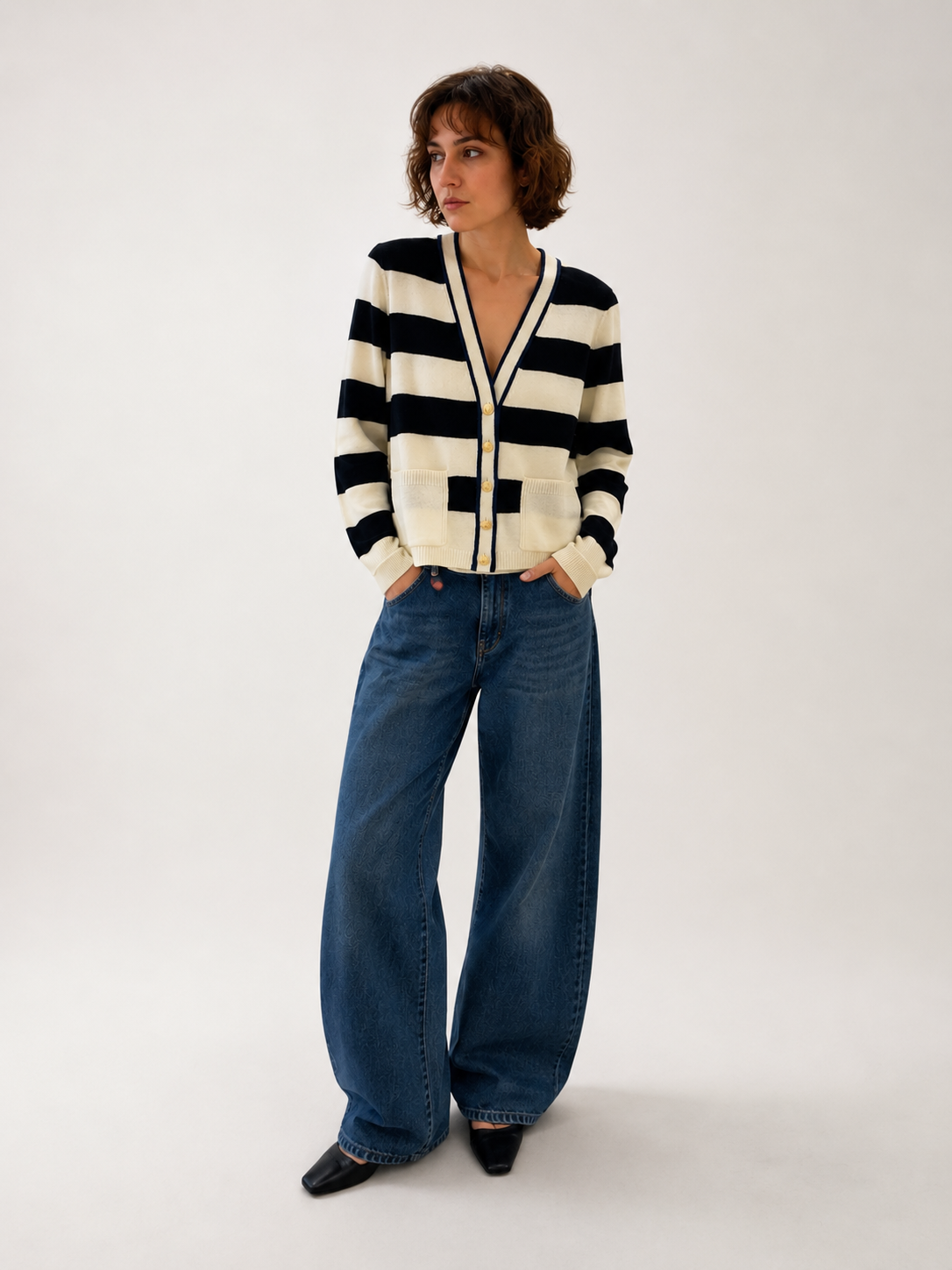 The Stripe Deep V-Neck Cardi