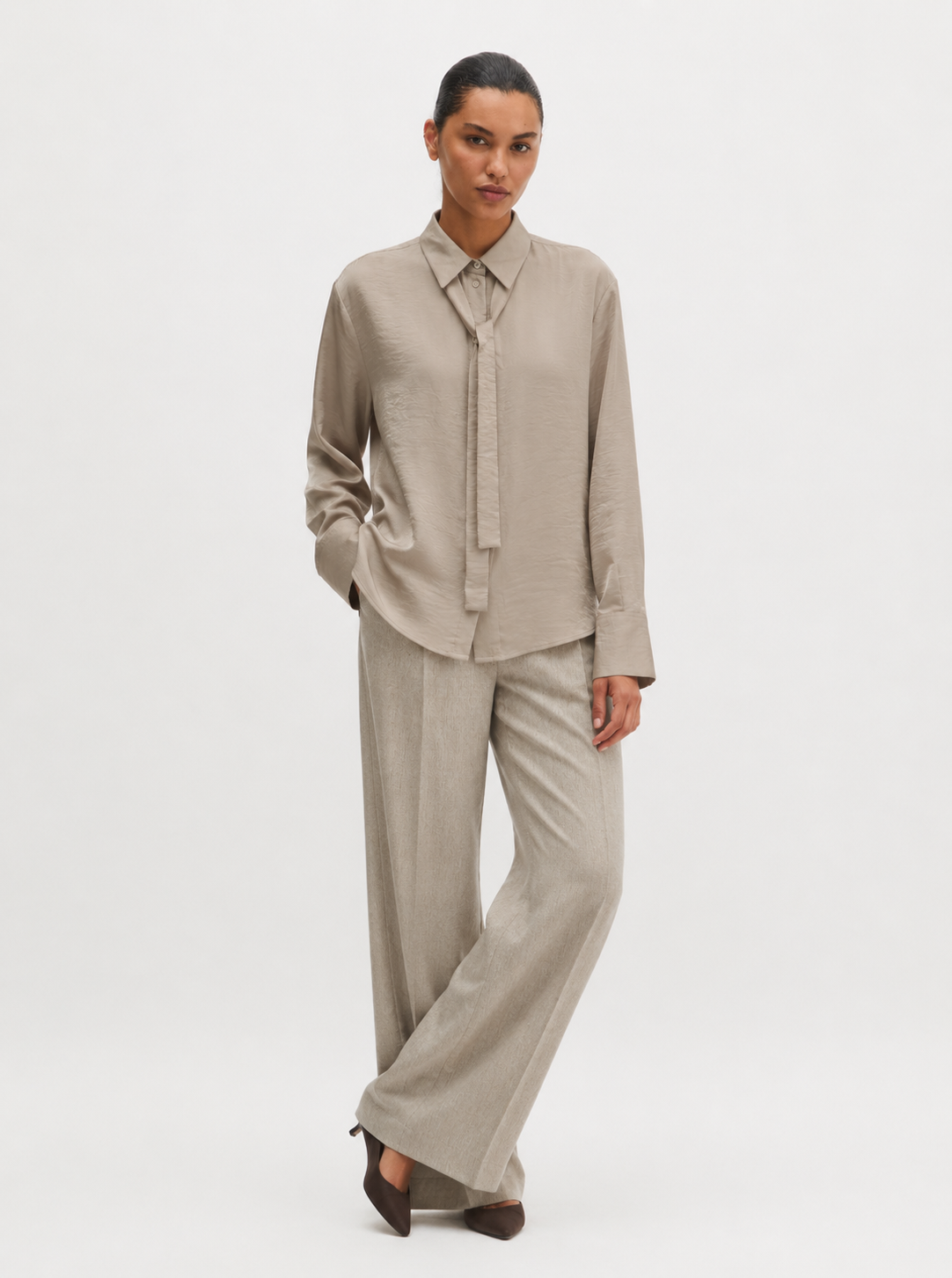 The Tie Bow Natural Blouse