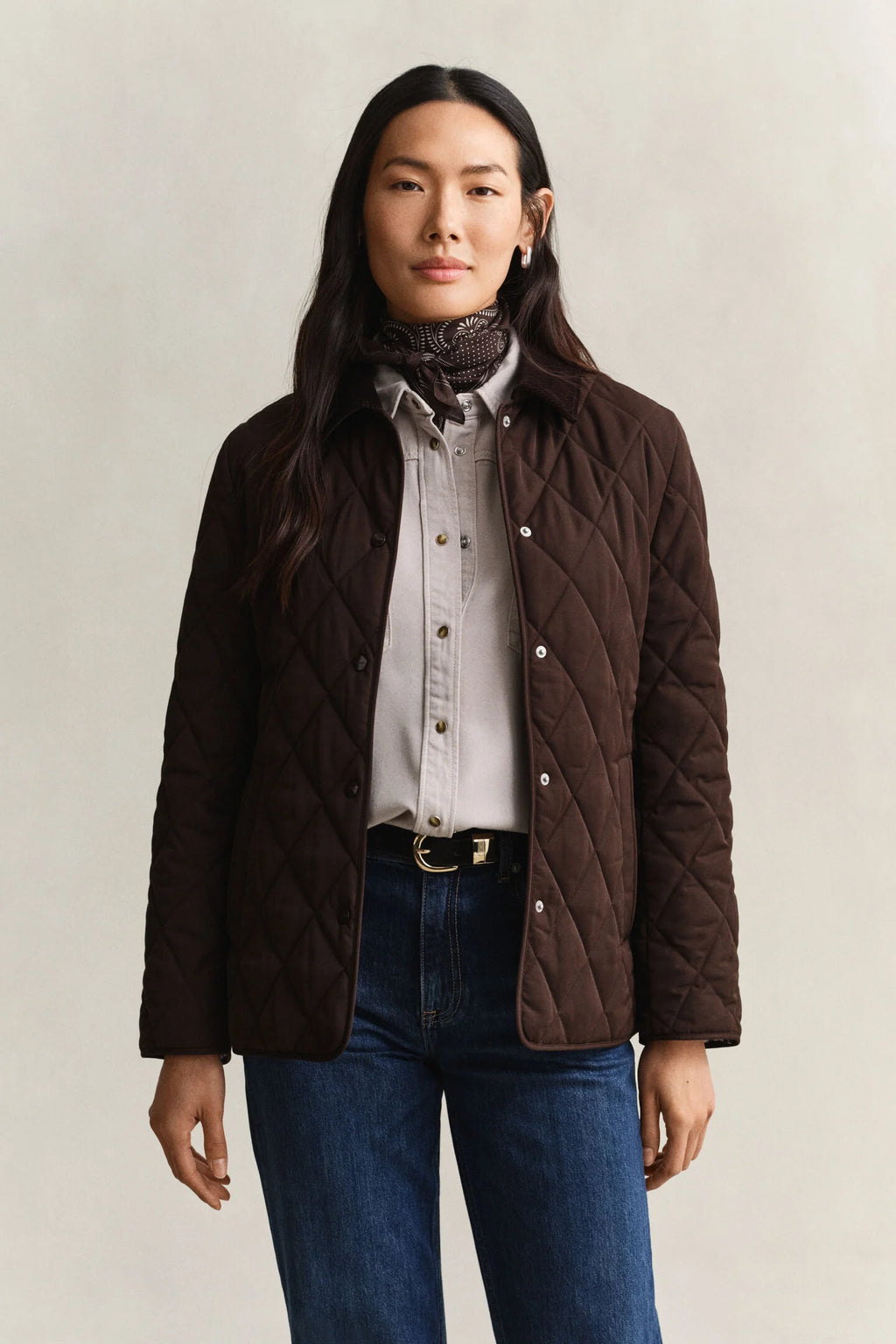 Fitted Chocolate Quilted Jacket