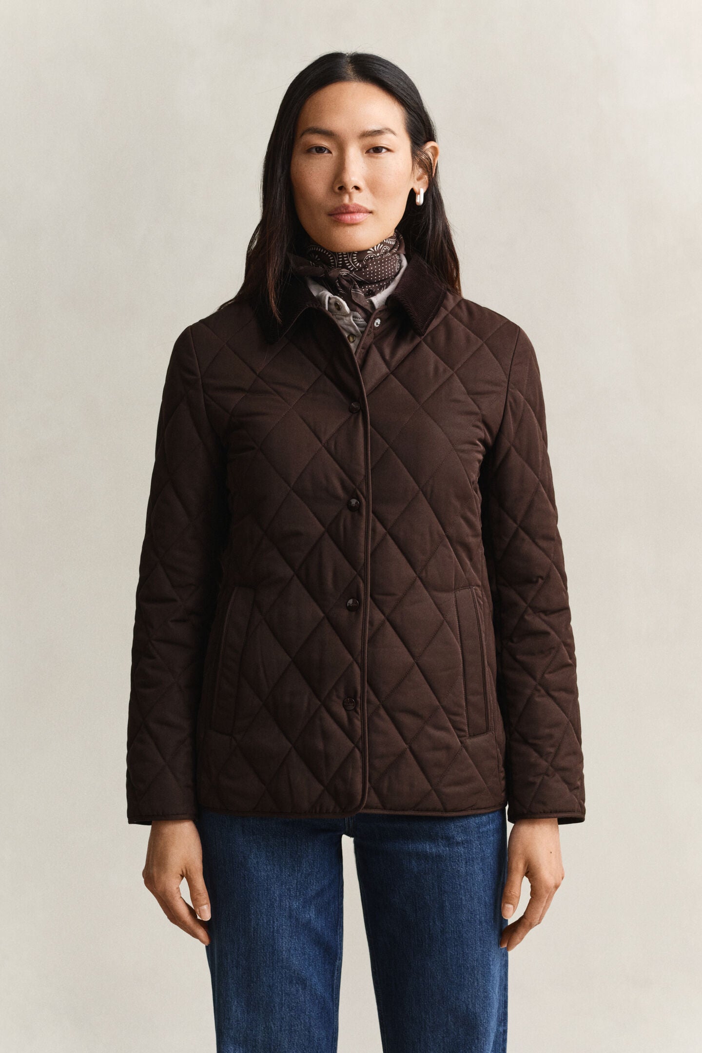 Fitted Chocolate Quilted Jacket