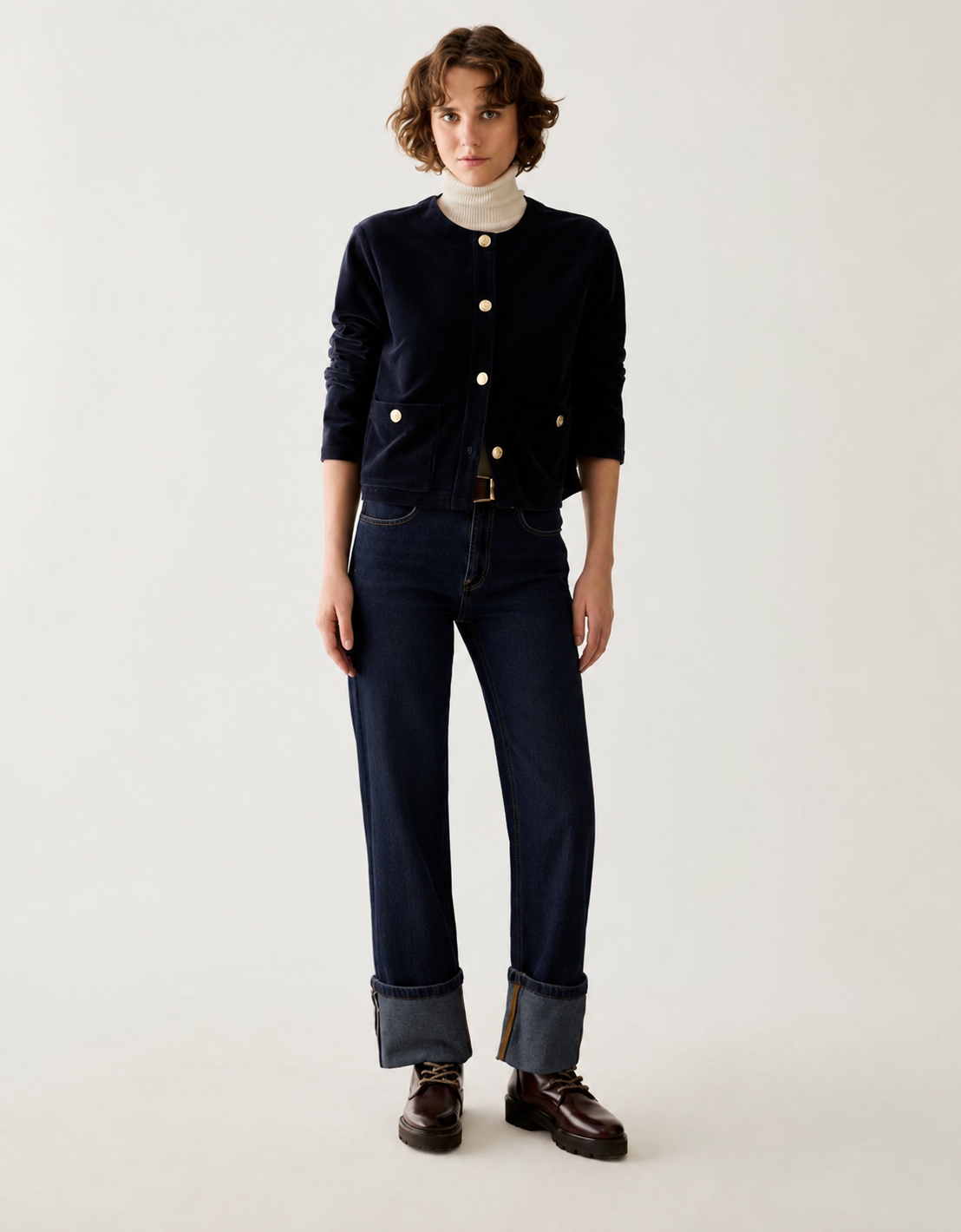 The Dark Denim Turn Up Long Jeans