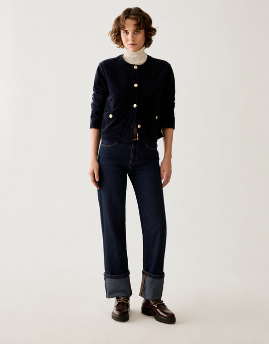 The Dark Denim Turn Up Long Jeans
