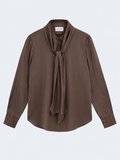 The Latia Bow Dark Brown Silk Blouse