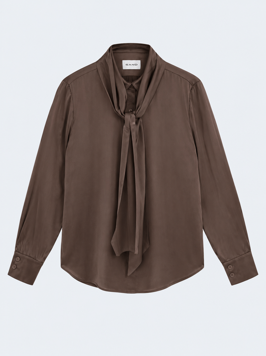 The Latia Bow Dark Brown Silk Blouse
