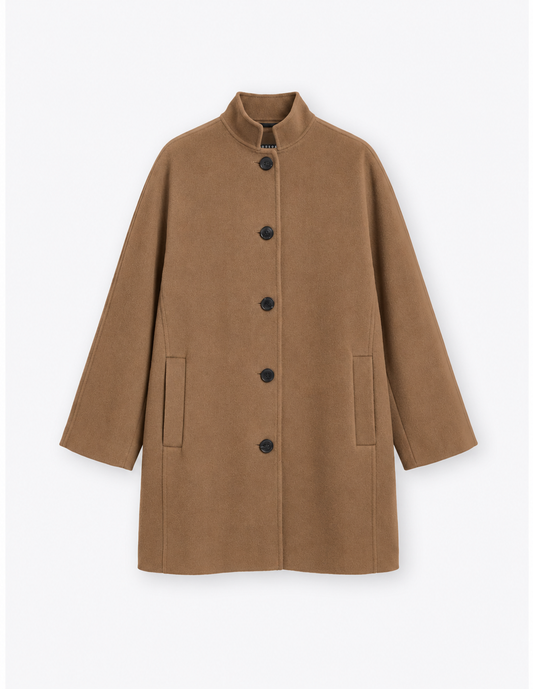 Camel Double Faced Cashmere Blend Funnel Coat