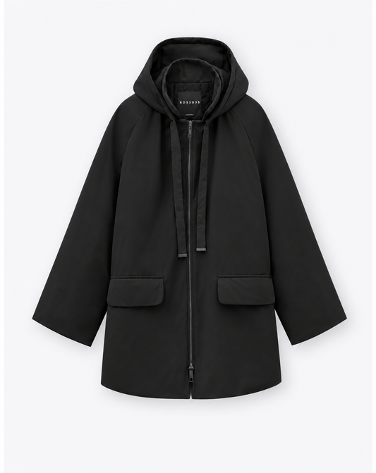 Tech Material Lined Black Peacoat