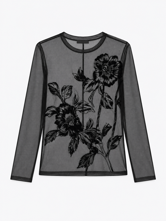 The Mesh Black Print Top