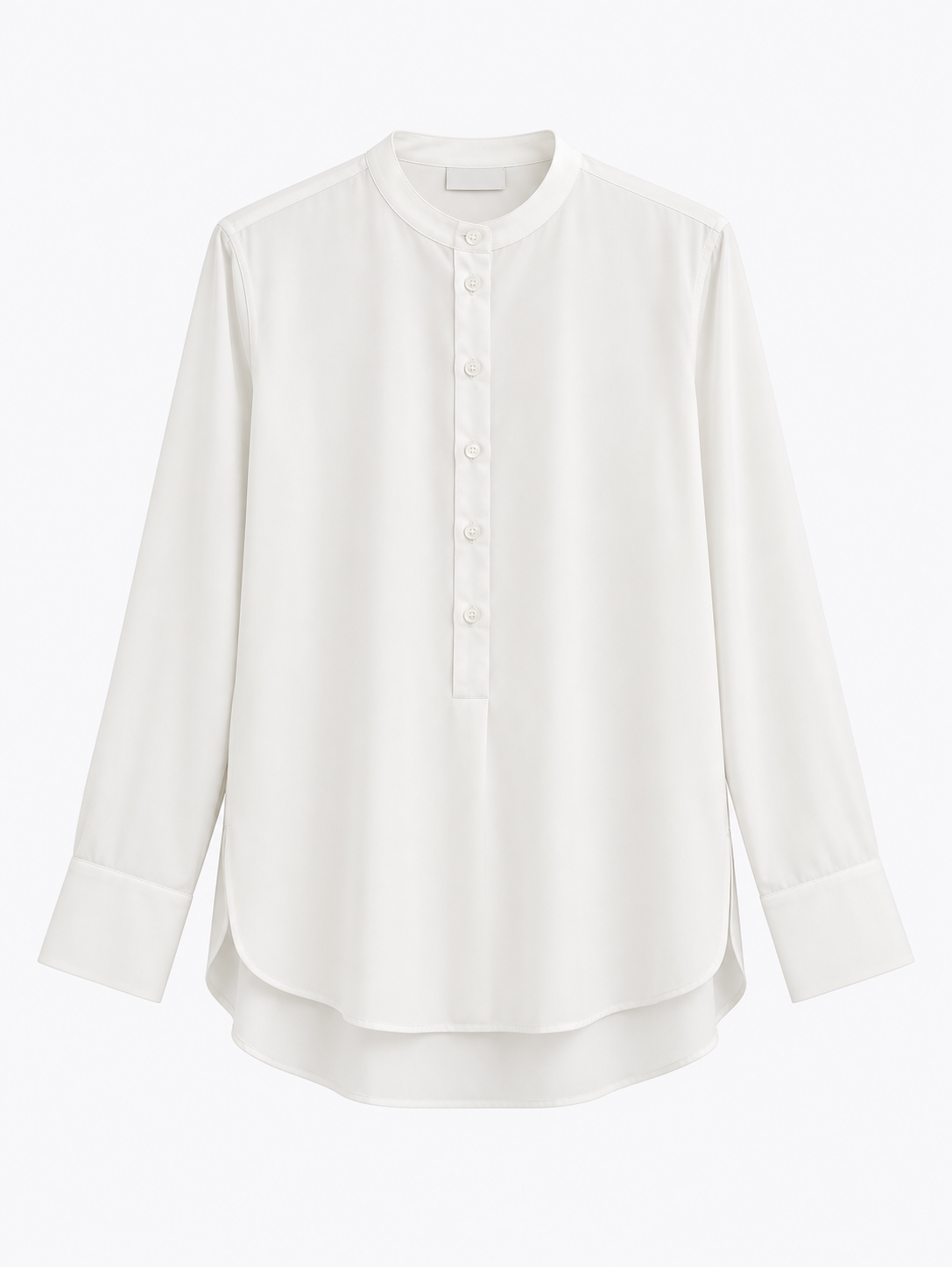 White Mandarin Collar Long Shirt