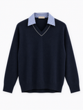 Puro Navy Cashmere Collared Knit