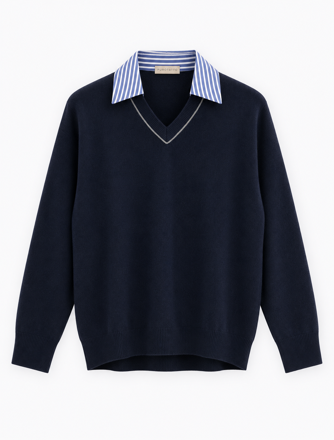 Puro Navy Cashmere Collared Knit