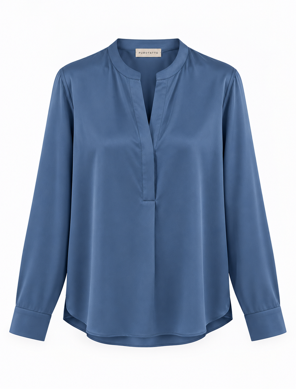Puro Henley Blue Silk V-Neck Blouse