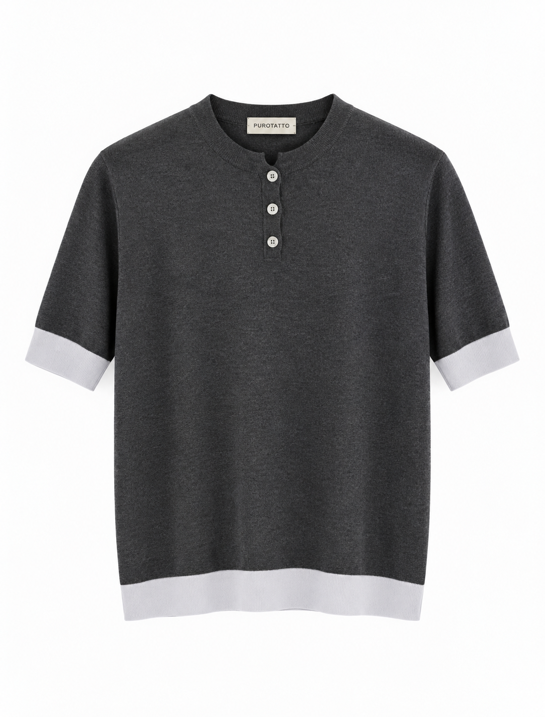 Puro Crew Grey Contrast Sleeve Knit