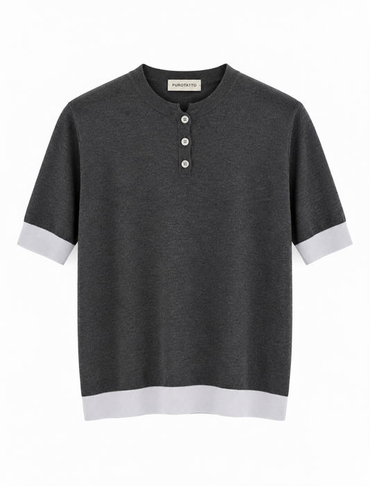 Puro Crew Grey Contrast Sleeve Knit