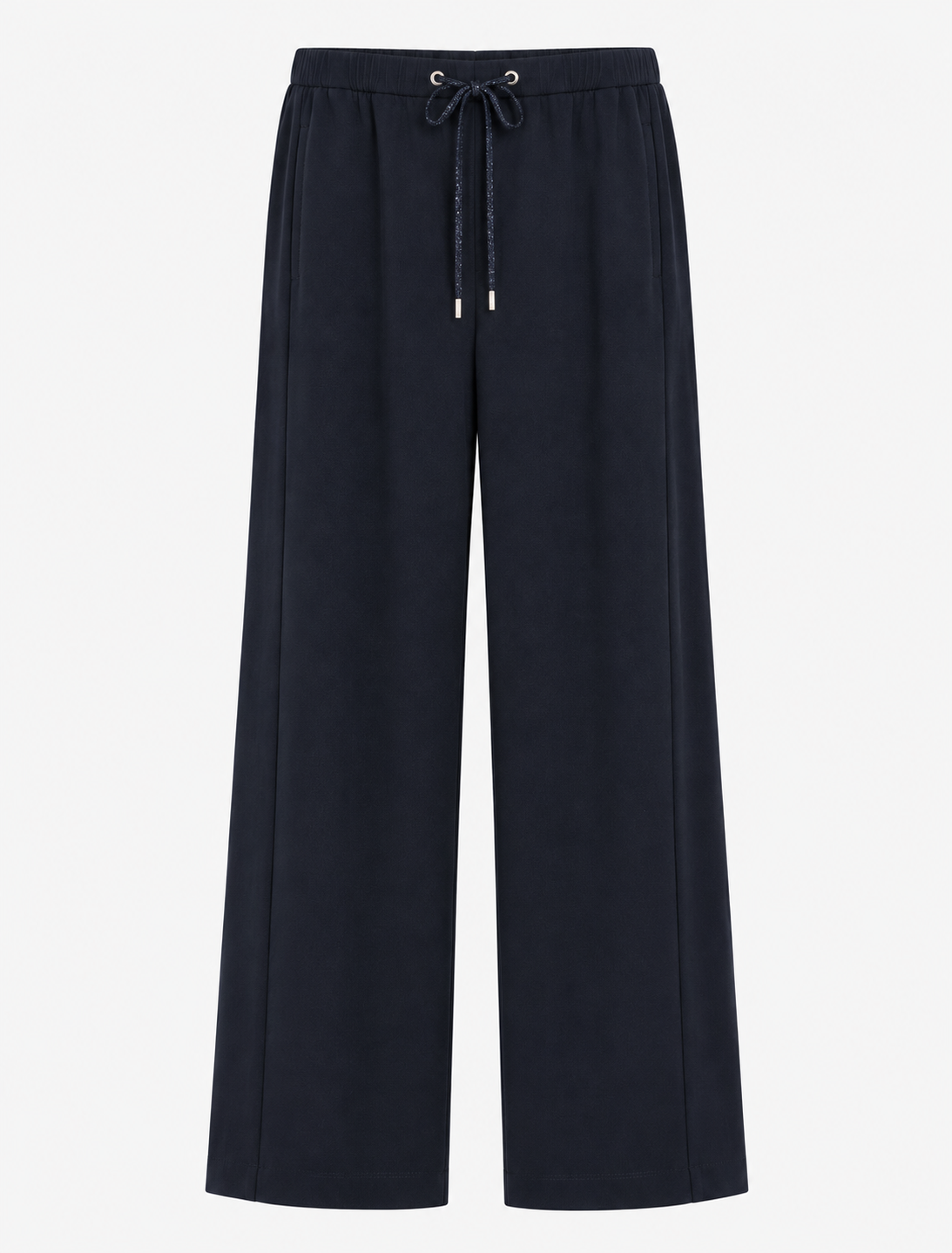 Navy Wide Leg Soft Tie Trousers