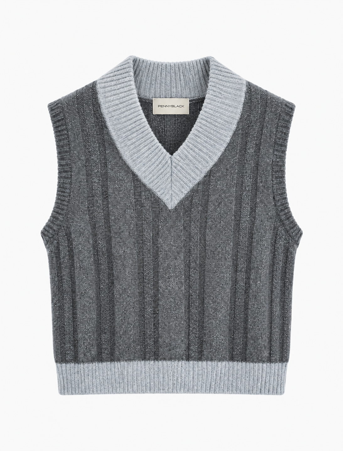 Dark Grey Blue V-Neck Tank Knit