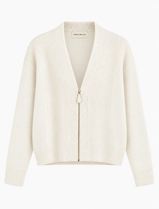 The Cream Deep V Zip Up Knit