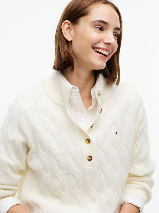 Soft Wool Cream Cable Button Knit