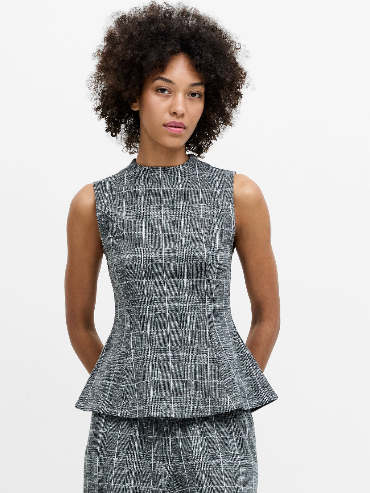 Wesley Grey Check Jersey Peplum Top