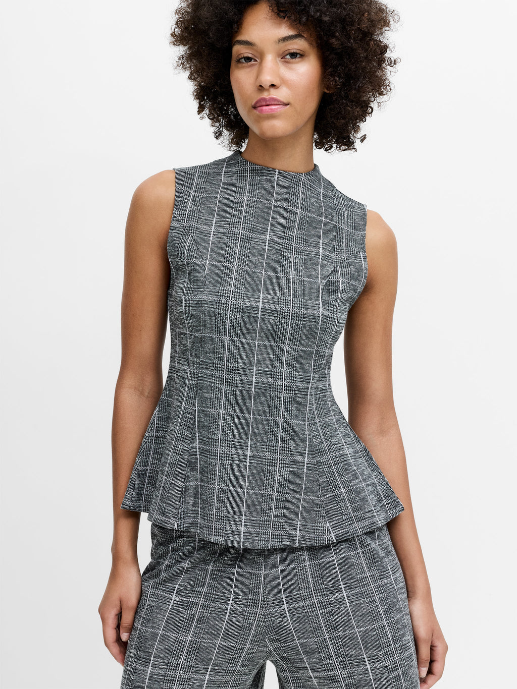 Wesley Grey Check Jersey Peplum Top