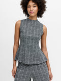 Wesley Grey Check Jersey Peplum Top