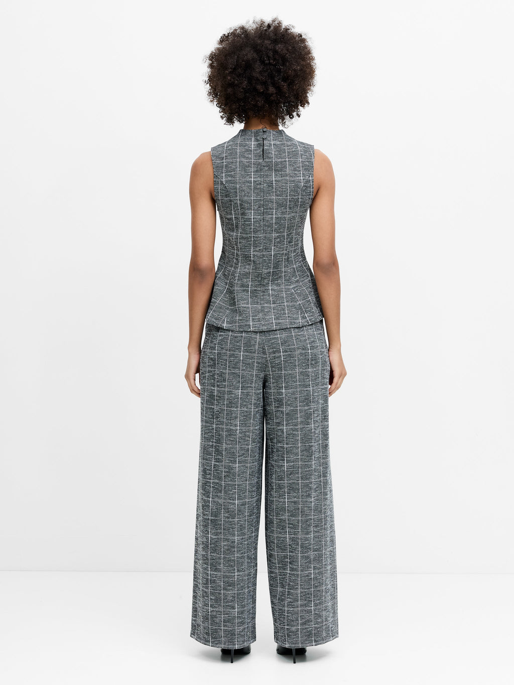 Wesley Grey Check Jersey Peplum Top