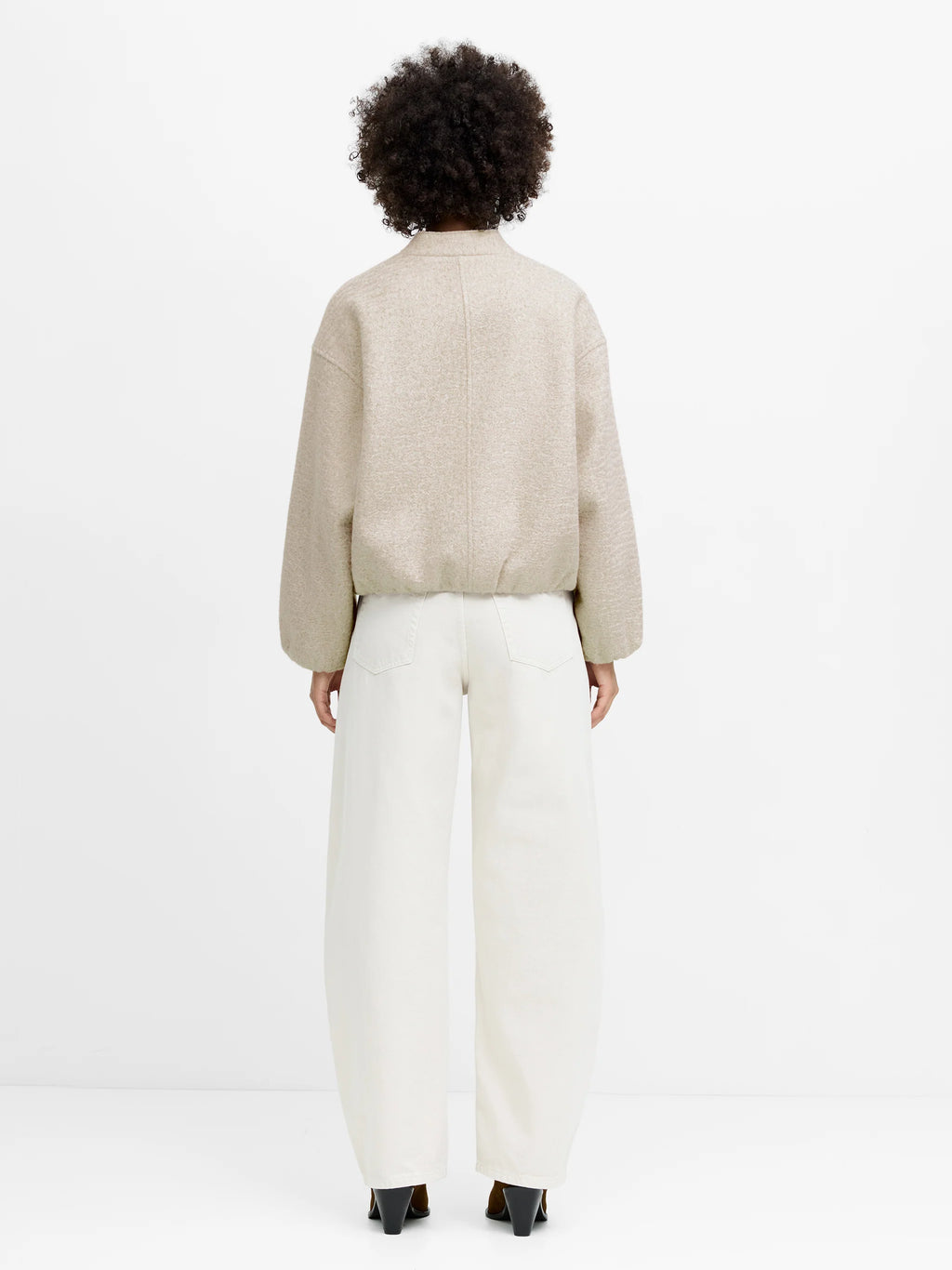 Nellie Oatmeal Textured Bomber Jacket